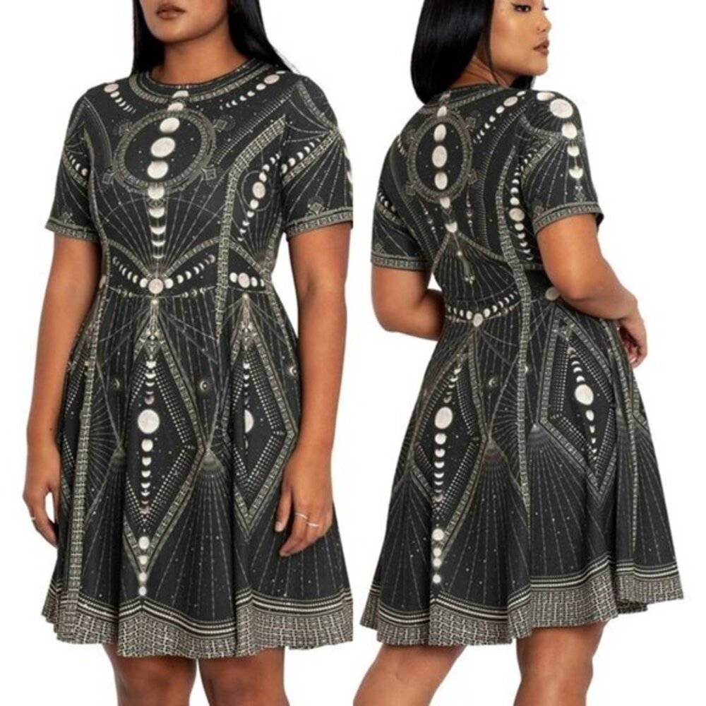 Blackmilk Moon Phases Longline Evil Tee Dress - Black - Picture 1 of 12